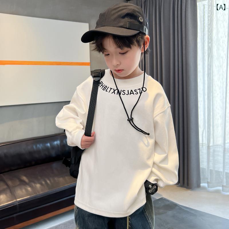 男の子 トップス カジュアル おしゃれ 白 長袖 Tシャツ 春春秋 ラウンドネック スウェットシャツ イン..