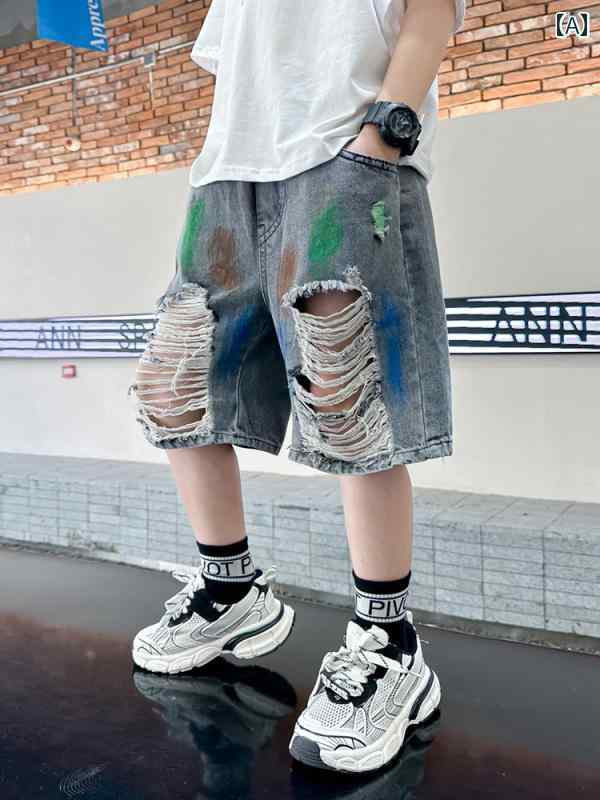 ショートパンツ キッズ 男の子 夏 ズボン カジュアル おしゃれ ヒップ ホップ リップ デニム トレンデ..