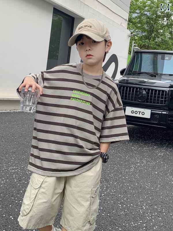 男の子 ファッション ボーイズ 子供 夏 おしゃれ カジュアル ストライプ t シャツ 半袖 綿 トップス 半袖 t シャツ
