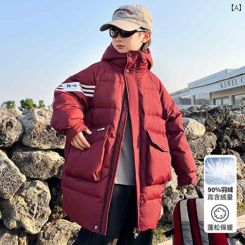 アウター 男の子 冬 おしゃれ カジュアル キッズ レッド ダウン ジャケット 冬 90 ダウン 洗える ジャケット 厚手