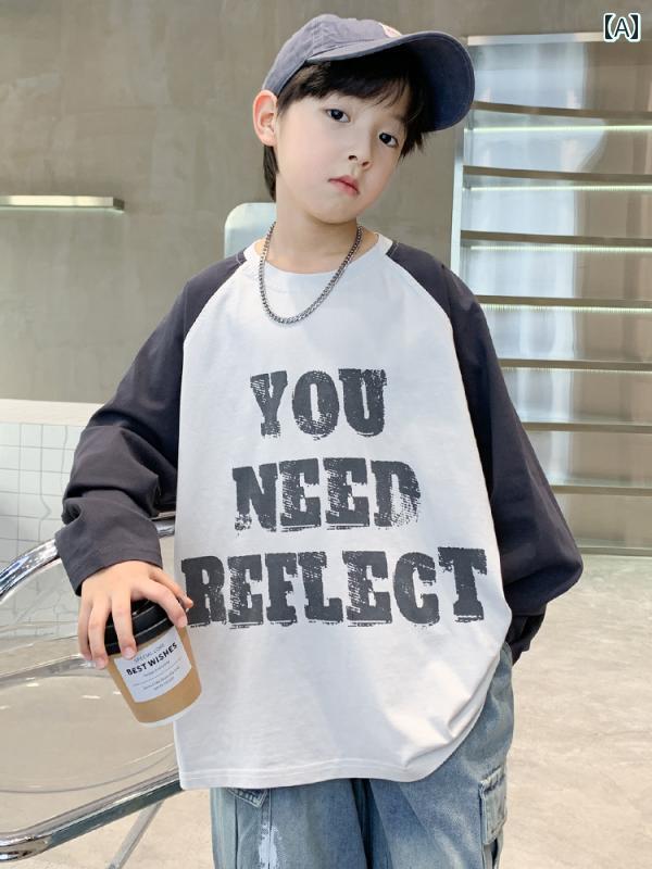 男の子 トップス カジュアル おしゃれ カラー シャツ 春秋 Tシャツ 秋 長袖 Tシャツ インナーウェア 綿 ストリート