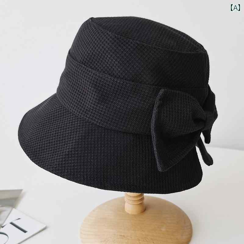 レディース カジュアル リボン 帽子 夏 小顔効果 日よけ 帽子 春秋 折りたたみ バケット ハット(4)