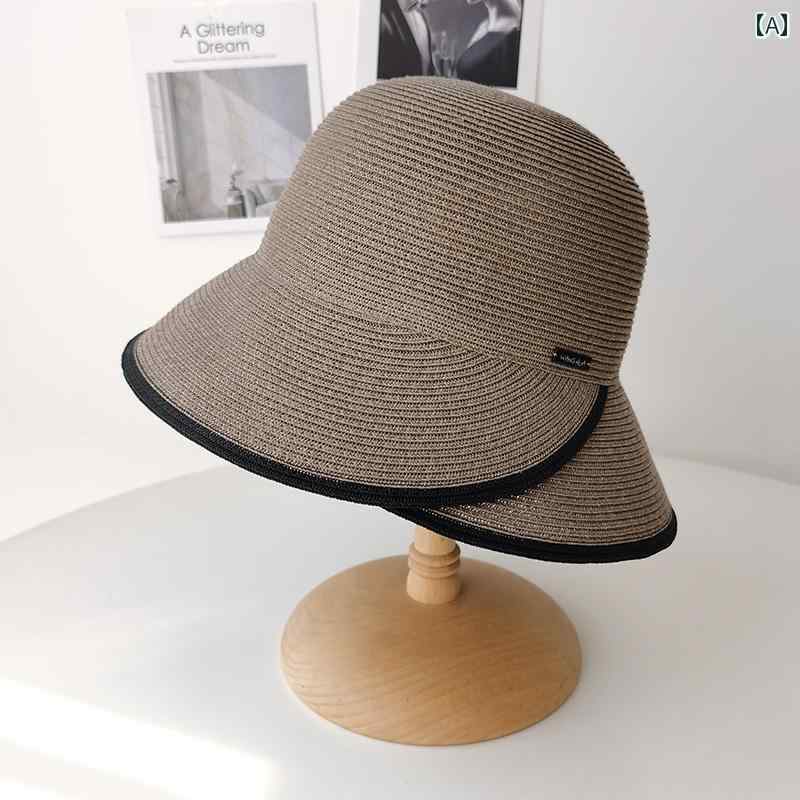 レディース 丸い 顔 ビーチ 適 麦わら 帽子 夏 折りたたみ式 日焼け防止 サンシェード ハット 小顔効果 帽子