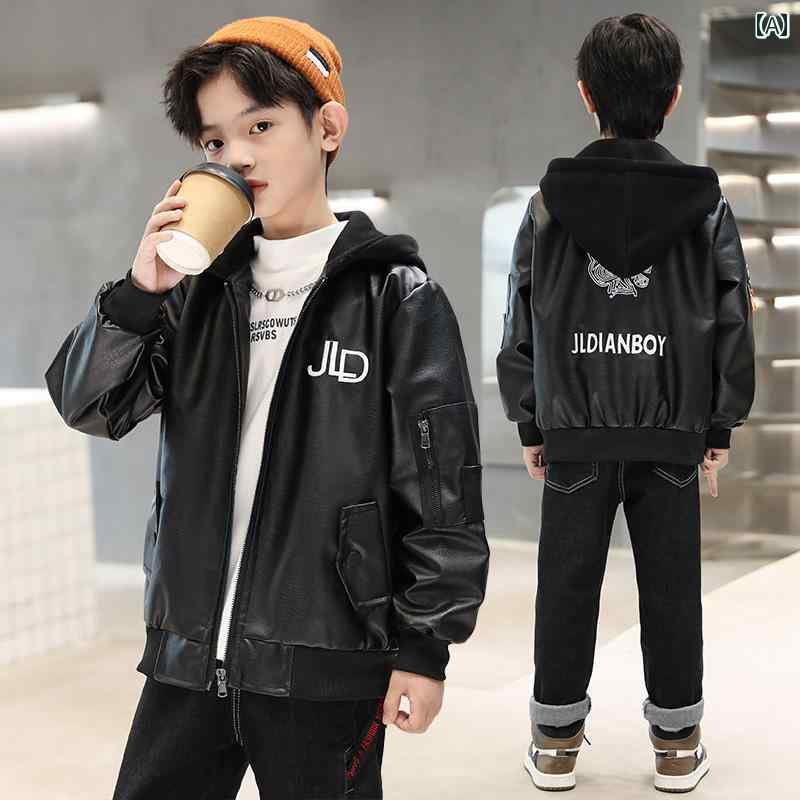 アウター 男の子 冬 おしゃれ カジュアル キッズ コート 春秋 クール 防風 レザージャケット ストリート ジャケット トレンド