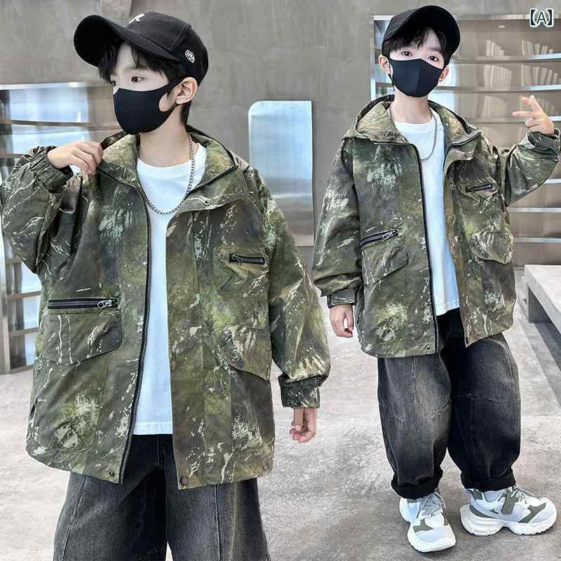 アウター 男の子 冬 おしゃれ カジュアル キッズ コート 春秋 クール 迷彩 ストリート 秋 ウィンドブレーカー
