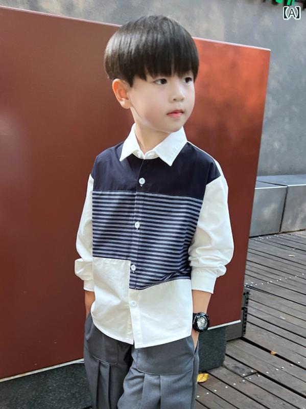 男の子 トップス カジュアル おしゃれ キッズ 春秋 長袖 ストライプ コットンシャツ 秋 シャツ トレンド 大