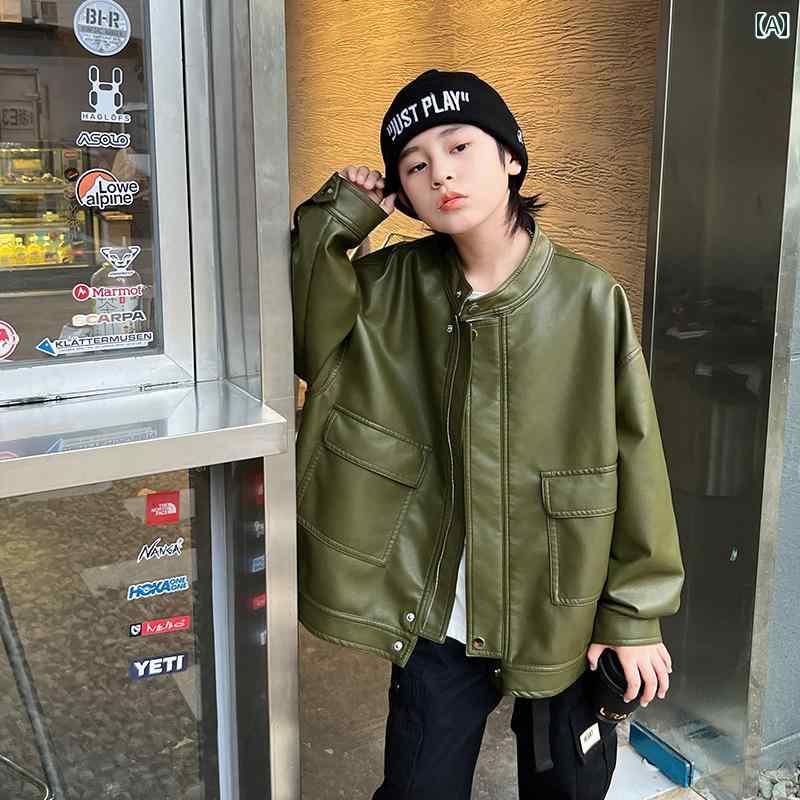 男の子 ファッション キッズ 子供 おしゃれ カジュアル レザージャケット 春秋 トレンディ 春 ジャケット バイク スーツ