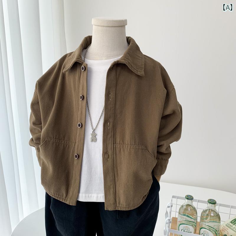 男の子 ファッション キッズ 子供 おしゃれ カジュアル 綿 シャツ 春秋 韓国 無地 厚手 シャツ ファッション ジャケット トレンディ