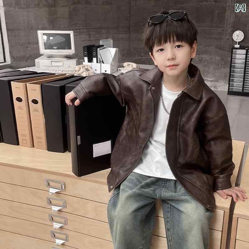男の子 ファッション キッズ 子供 おしゃれ カジュアル 秋 レザージャケット 秋 トップス 春秋 クール ジャケット トレンディ