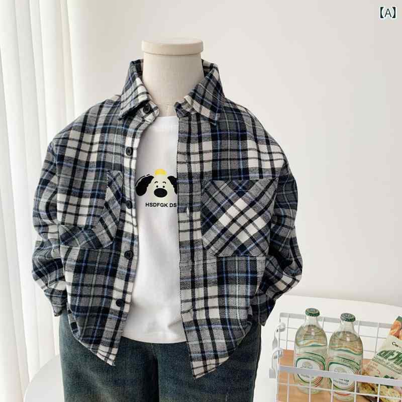 男の子 ファッション キッズ 子供 おしゃれ カジュアル チェック シャツ 春秋 韓国 シャツ トップス