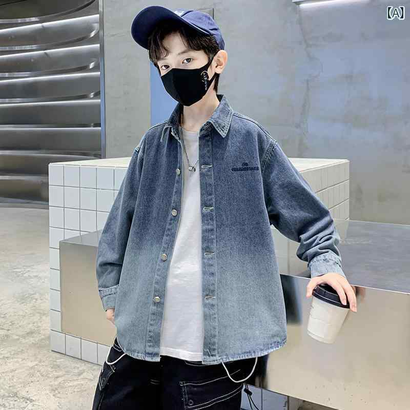 男の子 ファッション キッズ 子供 おしゃれ カジュアル 秋 ジャケット デニムシャツ トップス 春秋 大きめ ストリート トレンド