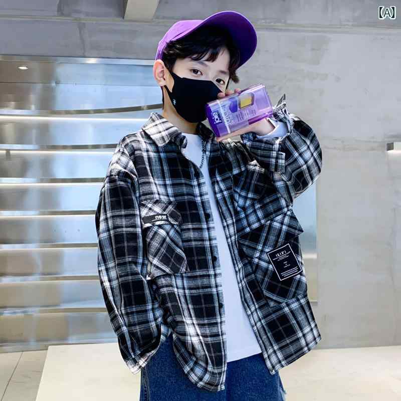 男の子 ファッション キッズ 子供 おしゃれ カジュアル 秋 チェック シャツ ジャケット 春秋 トップス トレンディ