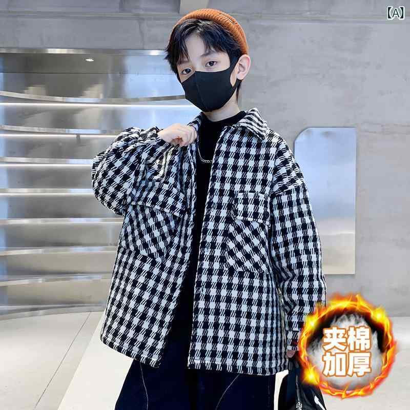 男の子 ファッション キッズ 子供 おしゃれ カジュアル 千鳥格子 キルティング ジャケット 秋冬 冬 シャツ 厚手 トップス 冬 トレンディ