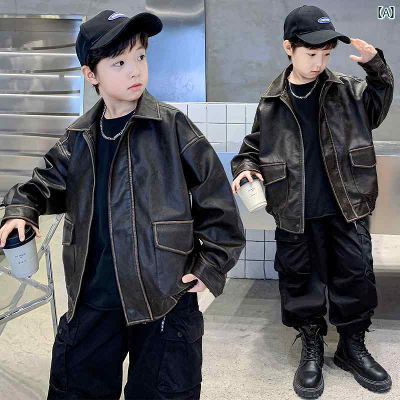 男の子 ファッション キッズ 子供 おしゃれ カジュアル 秋 ジャケット ストリート ジャケット クール 春秋 レザージャケット