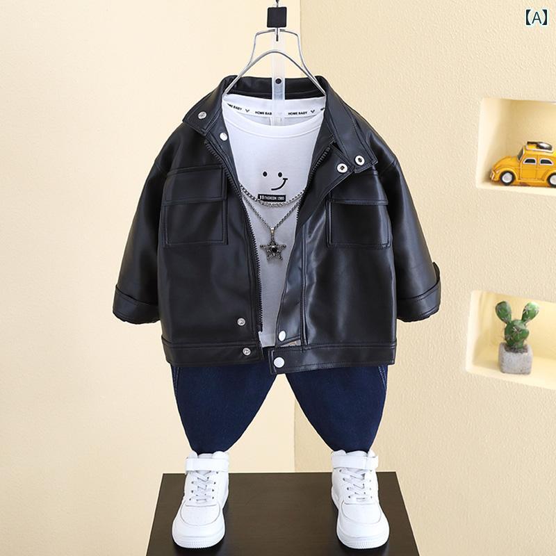 男の子 ファッション キッズ 子供 おしゃれ カジュアル レザージャケット 風 春秋 トップス ベビー 韓国 ジャケット トレンディ