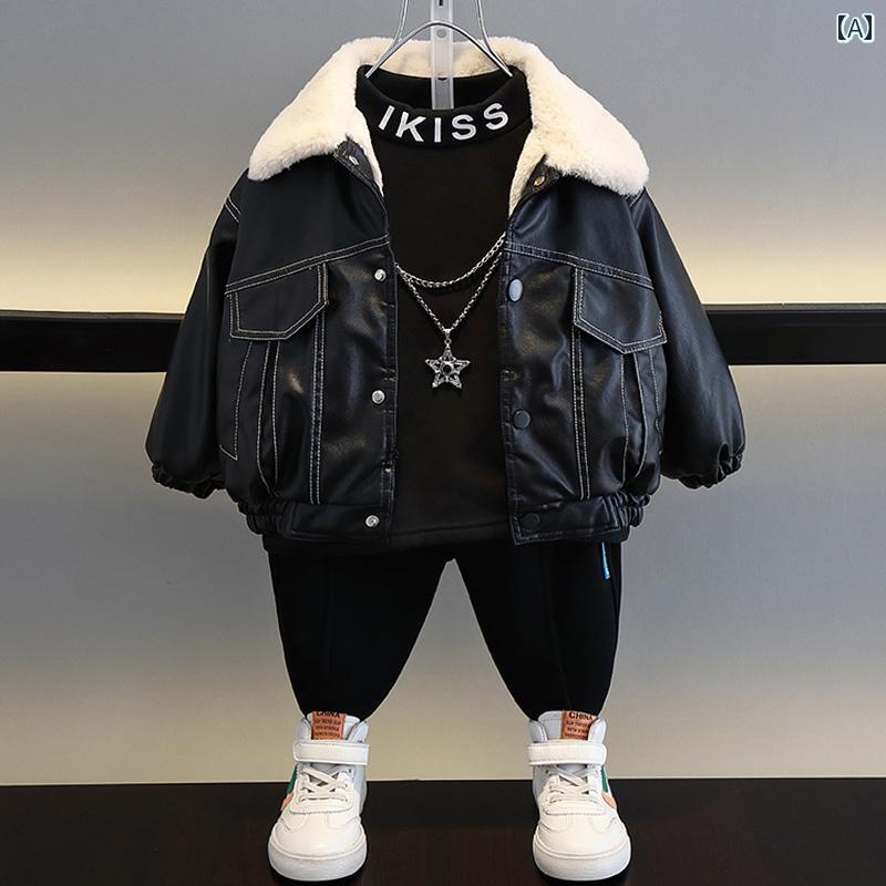 男の子 ファッション キッズ 子供 おしゃれ カジュアル フリースジャケット ベビー 冬 トレンディ 秋冬 ストリート レザージャケット