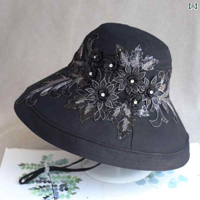 レディース 立体 刺繍 フィッシャーマン ハット 春夏 日焼け防止 帽子 綿麻 日よけ 布 帽子 つば広 顔覆う 日よけ 帽子