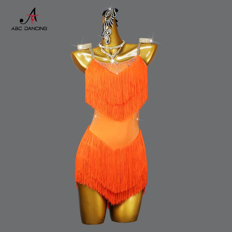 ダンス 衣装 パフォーマンス オレンジ ラテンダンス 競技 服 ステージ タッセル ドレス レディース 芸術