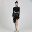 ダンス 衣装 パフォーマンス 長袖 黒 ラテンダンス 競技 服 タッセル ジャンプ セットアップ スカート レディース 芸術