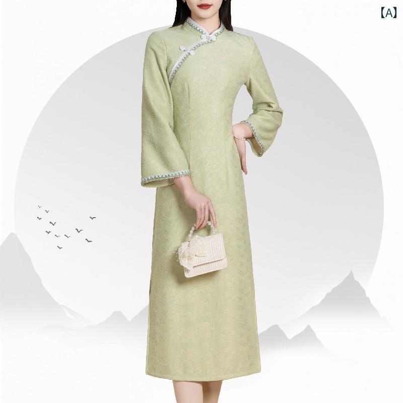 レディース ファッション 緑 チャイナ ドレス 小さめ 中国 普段使い ドレス 夏