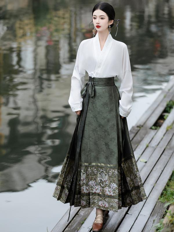レディース ファッション チャイナ風 白 トップスス 伝統 スカート セットアップ 組み合わせ