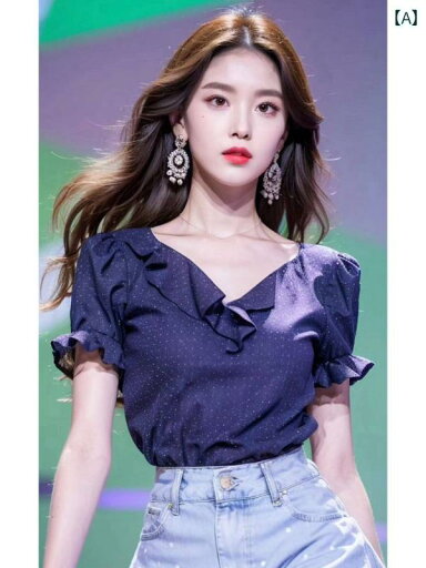 レディース ファッション 美しい シャツ 紫 水玉 フリル 半袖 シャツ 夏 トップスス レディース ファッション 美しい シャツ 紫 水玉 フリル 半袖 シャツ 夏 トップスス