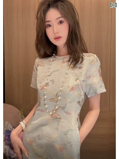 レディース ファッション チャイナ風 チャイナ ドレス 初春 見栄え 蝶 民族風 半袖 ドレス レディース ファッション チャイナ風 チャイナ ドレス 初春 見栄え 蝶 民族風 半袖 ドレス