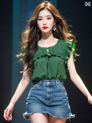 レディース ファッション フランス ユニーク トップスス グリーン キノコ エッジ 小さめ フライング スリーブ シャツ 夏 シック 美しい トップスス レディース ファッション フランス ユニーク トップスス グリーン キノコ エッジ 小さめ フライング スリーブ シャツ 夏 シック 美しい トップスス