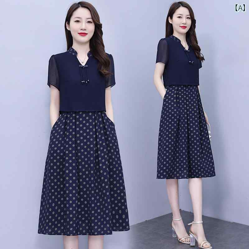 レディース ファッション チャイナ風 フェイク セットアップ スカート 夏 洋風 セットアップ スカート