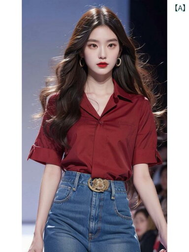 レディース ファッション 旅行 シック 美しい 小さめ トップスス 夏 赤 Vネック 半袖 シャツ レディース ファッション 旅行 シック 美しい 小さめ トップスス 夏 赤 Vネック 半袖 シャツ