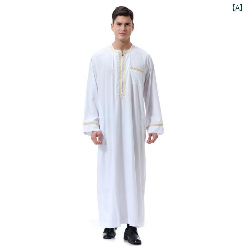 メンズ ファッション ドバイ プリント ジッパー ラウンドネック ローブ