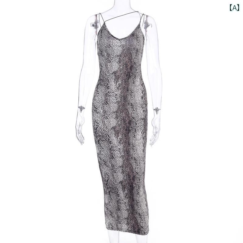 レディース ファッション 魅惑 ロング ドレス ストラップ 夏 ノースリーブ サスペンダー ヒョウ柄 ガール キャバ ロング ドレス