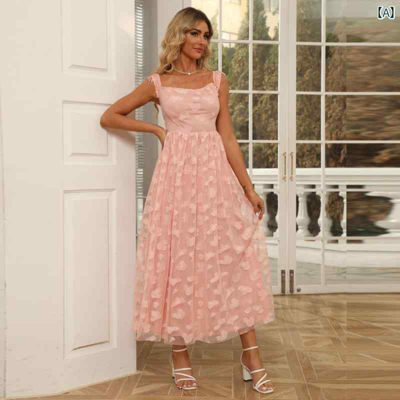 レディース ファッション 春夏 エレガント タッセル ワンショルダー ハイウエスト ドレス