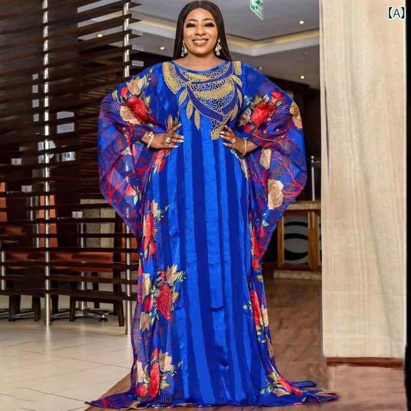 レディース ファッション クロスボーダー アフリカ 民族 衣装 ドレス 大きめ スイング スカート シフォン ローブ デジタル プリントのサムネイル