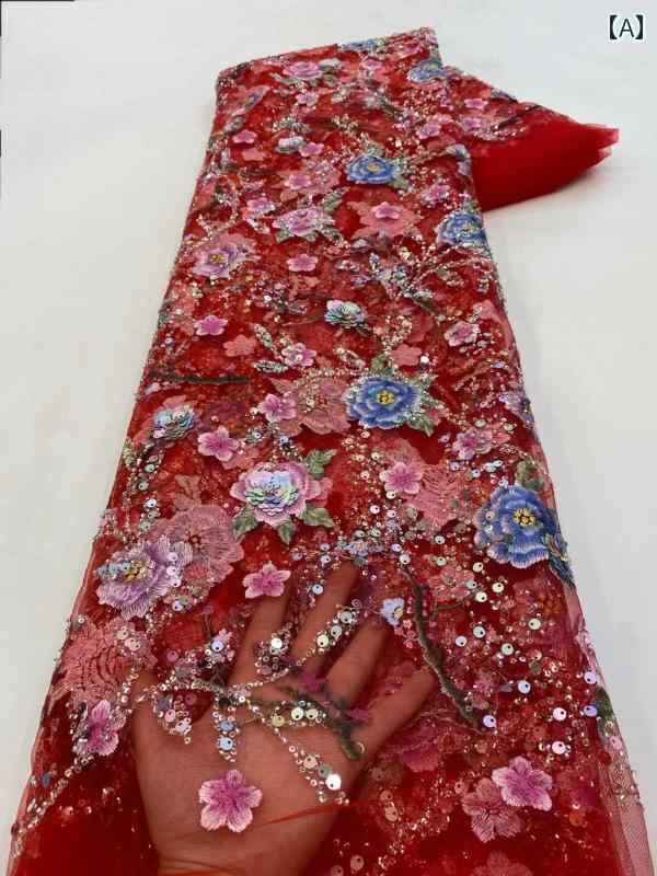 レース 生地 ゴージャス 刺繍 大きめ 赤 立体 花大 花嫁 ミャオ族 村 ドレス 旅行 写真