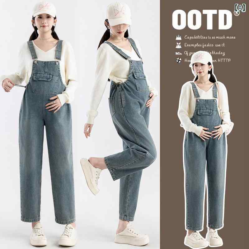 妊婦 サロペット デニム ゆったり トップス セット 春夏 小柄 大きめ 伸縮性 お腹サポート 中厚 ロング..