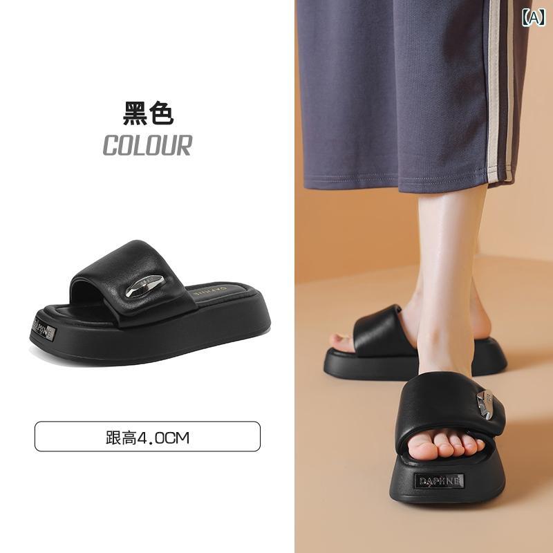 レディース シューズ 靴 強化 厚 スリッパ アウター スリッパ 夏 スリッパ 黒