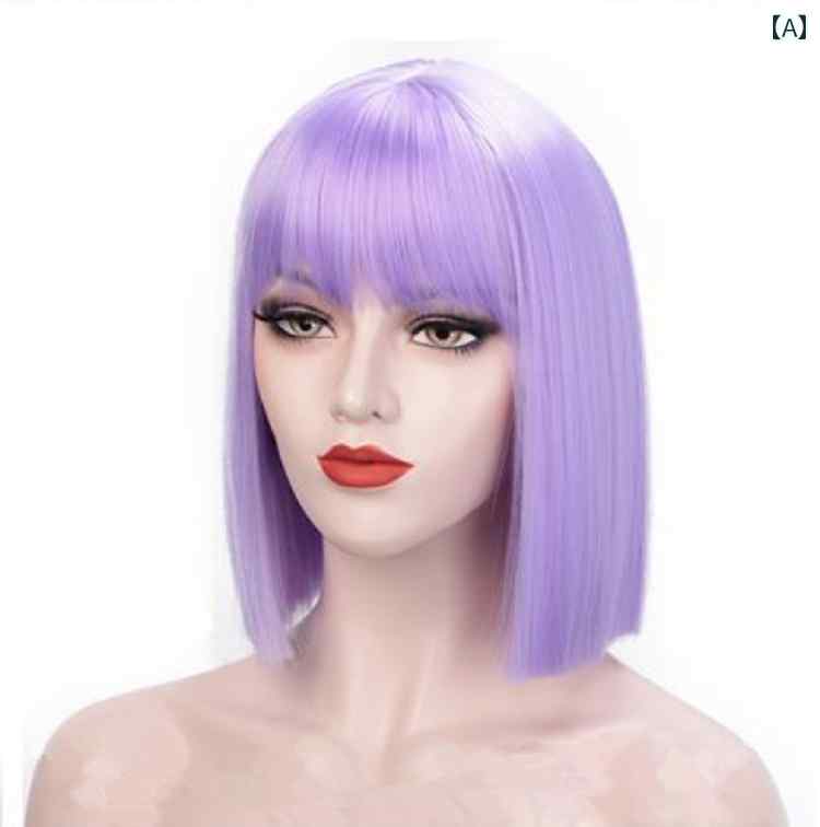 ウィッグ かつら ステージ パフォーマンス コスプレ 変装 レディース ショート ヘア ヘッド 前髪 カラ..