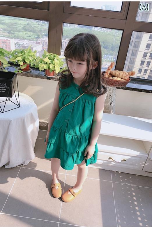 子供服 女の子 キッズ かわいい おしゃれ 夏 ノースリーブ ベビー ベスト 無地 ボタン