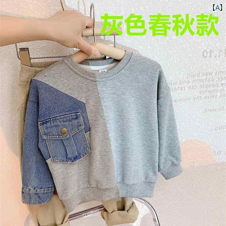 子供服 女の子 キッズ かわいい おしゃれ 韓国 デニム スリーブ スウェットシャツ 春秋 カジュアル プルオーバー