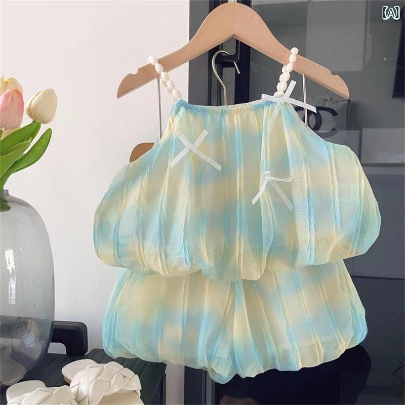 子供服 女の子 セットアップ おしゃれ カジュアル 夏 韓国 夏 さわやか かわいい 花 つぼみ 2点 セット グラデーション プリンセス ドレス フェアリー