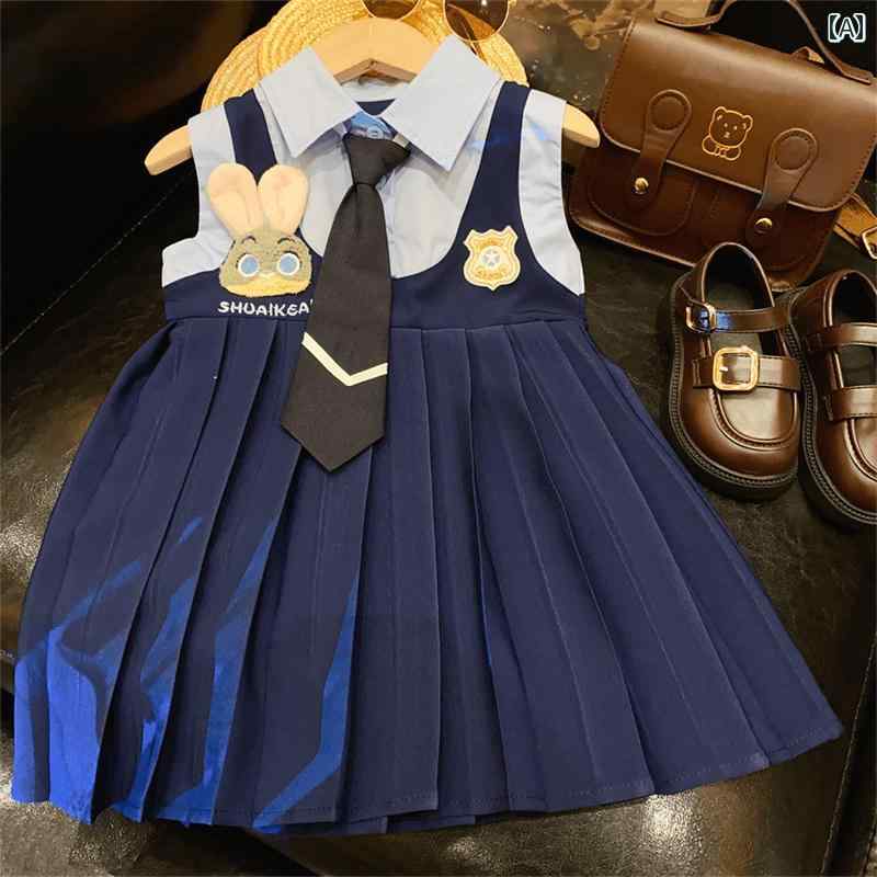 西洋 夏 韓国 女の子 ウサギ 警察 官 カレッジ プリーツスカート 女の子 ノースリーブ 制服 子供の スカート
