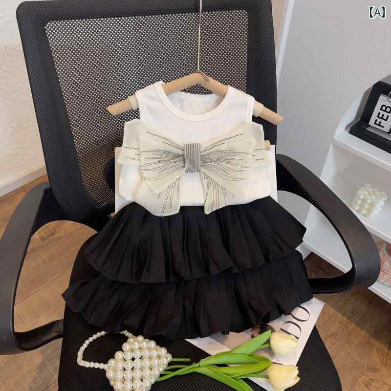 子供服 女の子 セットアップ おしゃれ カジュアル 夏 韓国 ベスト リボン プリンセス ケーキ スカート 2点 セット