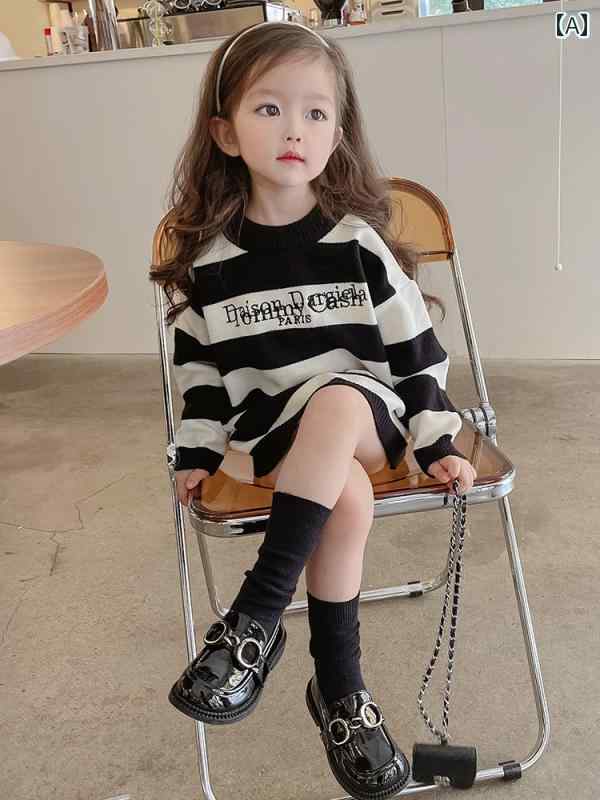 子供服 女の子 キッズ かわいい おしゃれ 綿 ストライプ レングス プルオーバー スウェットシャツ 春秋 韓国 トップス ベビー