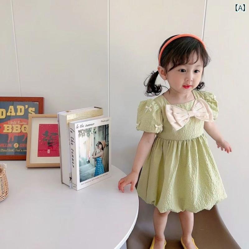 ワンピース 女の子 キッズ 子供 かわいい 夏 韓国 パフスリーブ プリンセス 幼 ベビー 1歳 トレンディ