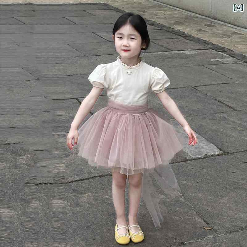 子供服 女の子 セットアップ おしゃれ カジュアル 夏 パフスリーブ トップス スーパー フェアリー スカート 2点 セット