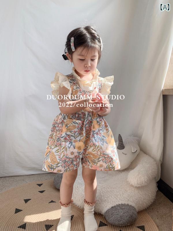 子供服 女の子 セットアップ かわいい おしゃれ オーバー オール 夏 ノースリーブ レース トップス 赤ちゃん ベビー ジャンプ