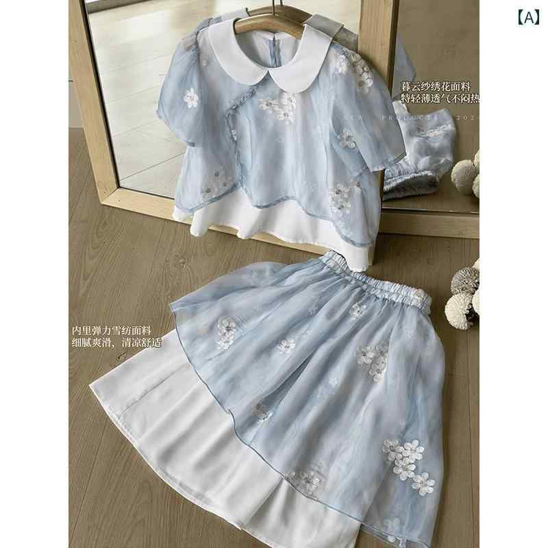 女の子の チャイナ風の スーツ 夏 子供の 人形の 襟 レトロ 中秋 漢服 チャイナ風 2点 セット