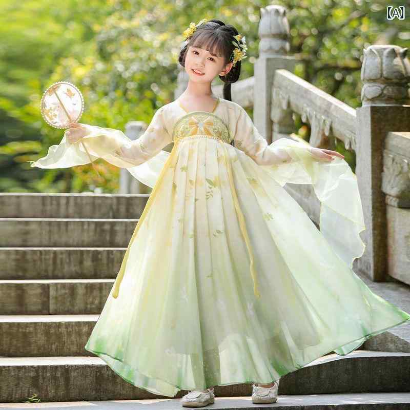 女の子の レトロ 漢服 スーパー フェアリー ドレス 夏 子供 チャイナ風 中秋 レトロ 唐 スーツ 薄手 涼しい 涼しい