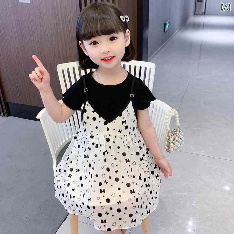子供服 女の子 セットアップ おしゃれ カジュアル かわいい 水玉 ドレス 夏 ドレス サスペンダー スカート 韓国 夏 プリンセス スカート